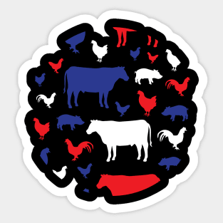 Country farm animal silhouette circle design in red, white and blue colors Sticker